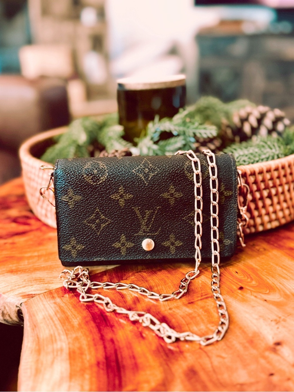 Louis Vuitton billet Wallet vintage converted Crossbody unbranded chain